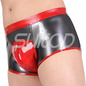 Men's sexy rubber latex boxer short in silver and red trim 