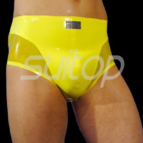 Men's sexy rubber latex boxer short in yellow and trasparent 