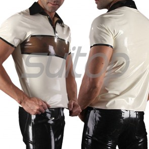 Suitop casual men's rubber latex short sleeve polo t-shirt in white and black trim color