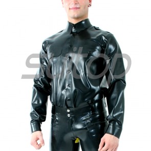 Suitop super quality men's rubber latex long sleeve shirt with front buttons in black color