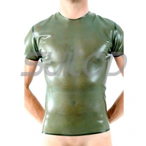 Suitop casual men's rubber latex short sleeve tight t-shirt in transparent green color