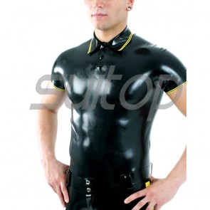 Suitop fashion men's rubber latex short sleeve polo t-shirt in black color