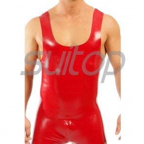 Suitop casual men's rubber latex tight vest with round neck in red color