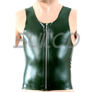Suitop casual men's rubber latex tight vest with front zip in dark green color