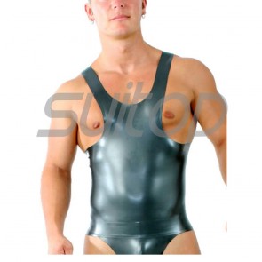 Suitop casual men's rubber latex tight vest in metallic gray color