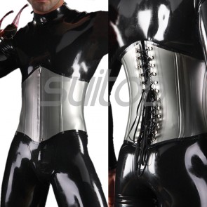 Suitop fashional men's male's rubber latex corset in silver and black trim color