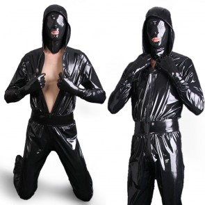 Men's latex  full cover catsuit front zipper face shield not included  in blcak CATSUITOP 
