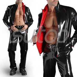 Suitop high quality men's rubber latex two side casual coat with front zipper in black color