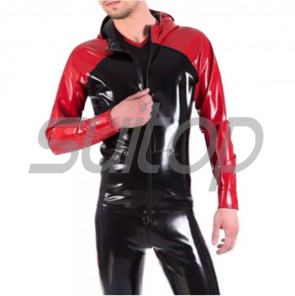 Men's rubber latex Jacket with cap in black color
