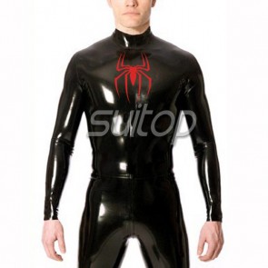 Men's rubber latex spiderman catsuit with back zip in black color for men Suitop 