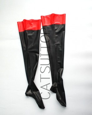 Hot selling women's rubber latex stockings black with red