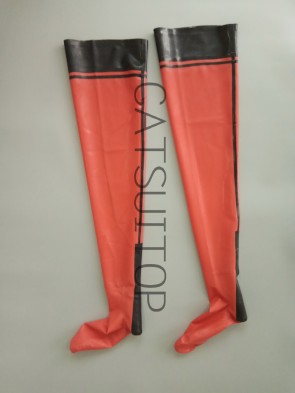 Hot selling women's rubber latex stockings in red wiht  black