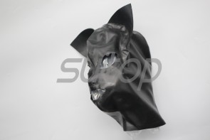 Suitop animal cat latex Hoods rubber mask for ault in black  back zip sm