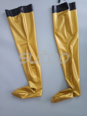 Hot selling women's rubber latex stockings gold with black new style