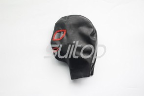 Novelty  latex hood open eye nostrils and mouth sticked by black trim with back zip for adults