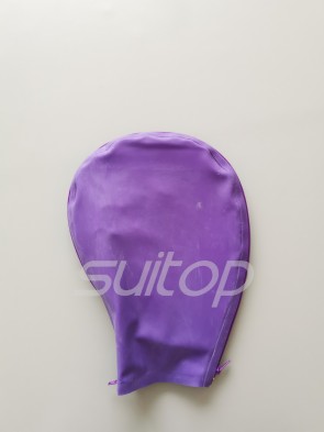 Latex hoods purple open eyes nostrils mouth with zippers on the front and back