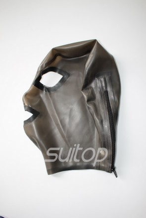 Latex Hoods for adult with zip back Transparent black with blcak masks
