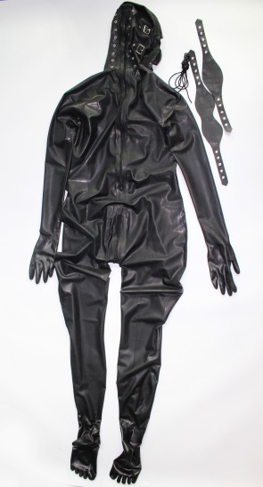 Men's full-coverage  catsuit with a lace-up back zipper to the crotch in black  color CATSUITOP 