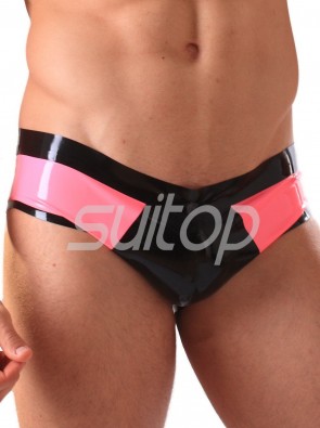 Suitop Lattex underwear rubber fetish shorts for men 's briefs in black and pink trim