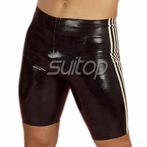 Suitop  rubber latex black pants with 3 white trim