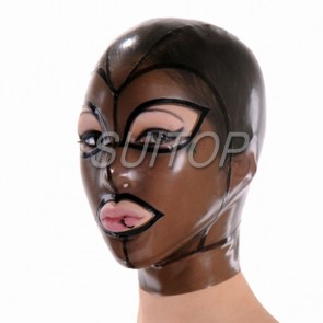 100% nature rubber fetish masks latex party hood for adult in trasparent black latex