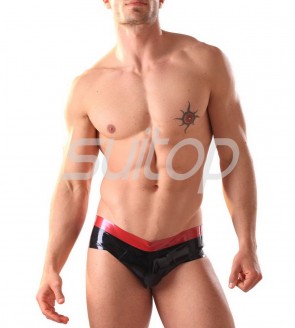Suitop Lattex underwear rubber fetish shorts for men 's briefs in black and red trim