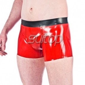 nature rubber latex hot pants for boys in red