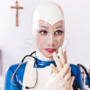Suitop Nurse latex Hoods rubber mask for ault in clear trasparent back zip