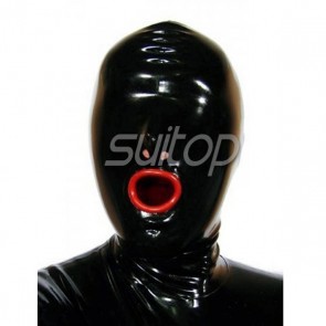 Suitop free shipping sexy fetish latex hood rubber mask  with mouth condom