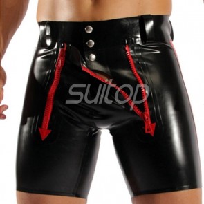 Suitop  nature latex handmade short with double zip latex wtih codpiece pants for men