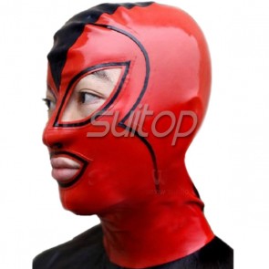 sexy fetish latex hood rubber masks in red and black trim