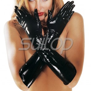 Suitop Latex black gloves EUR (size -10-12)free shipping latex fetish long gloves