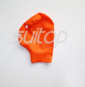 Latex hoods women's head covering back zipper 3D cutting in orange 