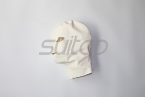Sexy women's catsuit latex hoods open eyes nostrils and mouth in  white  color with back zip
