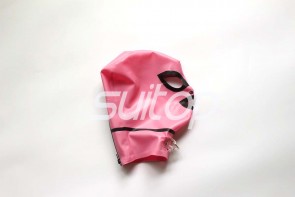Pink latex hoods open eyes & nostrils & mouth with back zip design metal buckle