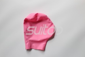 Breathless pink color latex mask open breath hole with back zip for adults