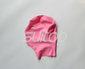 Sexy women's  latex hoods open eyes nostrils and mouth in pink color with back zip