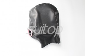 Made of 0.6mm heavy natural & flexible black latex hood open mouth with back zipper decorations
