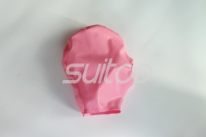  Metallic pink latex Hoods for adult No zipper open nose and mouth caliber of the mouth is enlarged