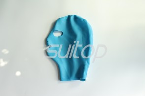 Latex hoods open eyes nostrils and mouth in sky blue color with back zip