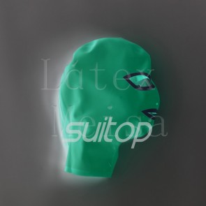 Latex hoods open eyes nostrils and mouth in applegreen  and black  color with back zip for adults