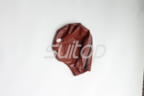 Brown color latex hoods with back zip for adults