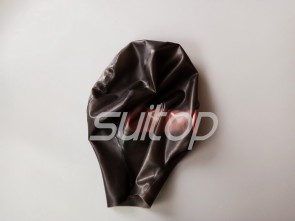 Latex head masks transparent black with pink condoms rubber hoods attached without zip