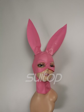 Suitop animal rabbit full head rubber latex hood masks(open eyes and mouth)in pink color for adults