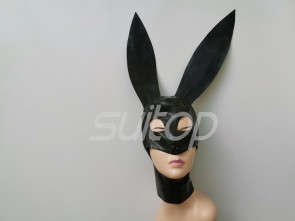 Animal rabbit full head rubber latex hood masks(open eyes and mouth)in black color for adults