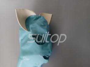  Suitop animal cat latex Hoods rubber mask for ault in sky blue and white back zip dog