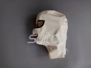 Fashionable transparent hood latex hood is suitable for women white with black open eyes mouth nose