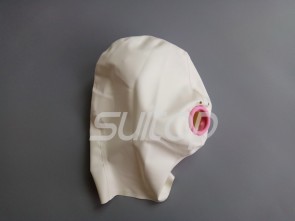 latex Hoods for adult No zipper open nose and mouth  mouth is covered without a mouth sleeve with white and pink