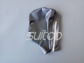 Novelty dark gray color latex hoods open eyes nostrils and mouth attached zip for adults