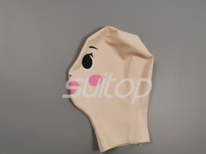 Cartoon 100% natural latex Hoods open nostrils with back zip for women baby powder